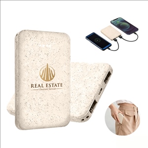 Eco-Friendly Wheat Straw 5000mAh Portable Charger with Dual USB Outputs Power Bank